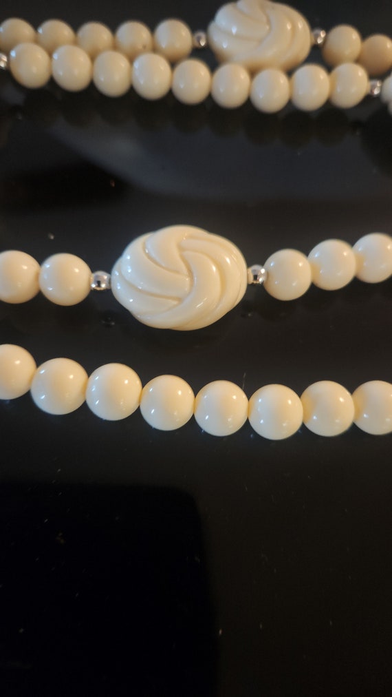 Vintage Ivory Beaded Acrylic Long Necklace, 70 's,