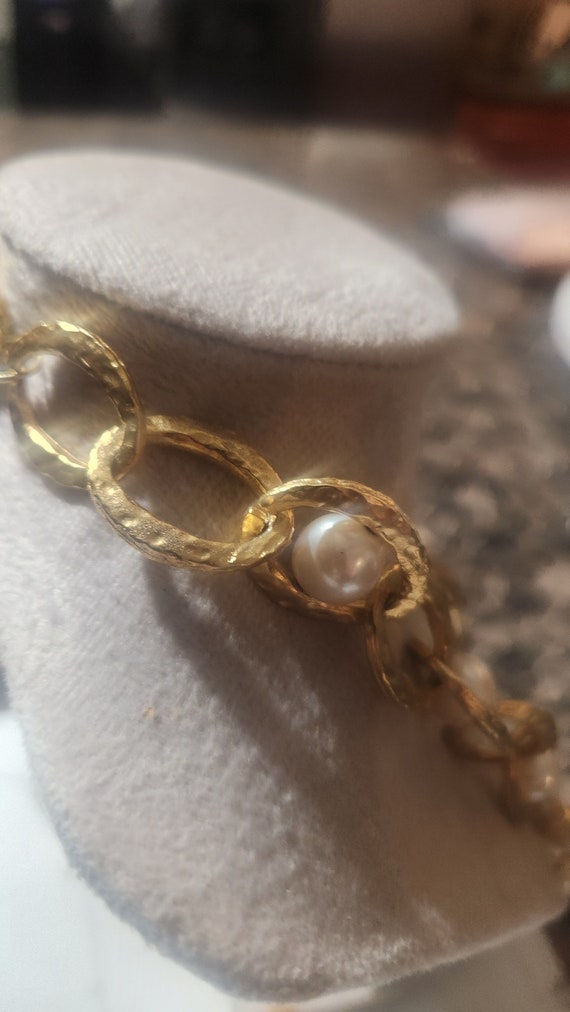 Vintage Goldtone Chain Link Boraque Pearl Necklace