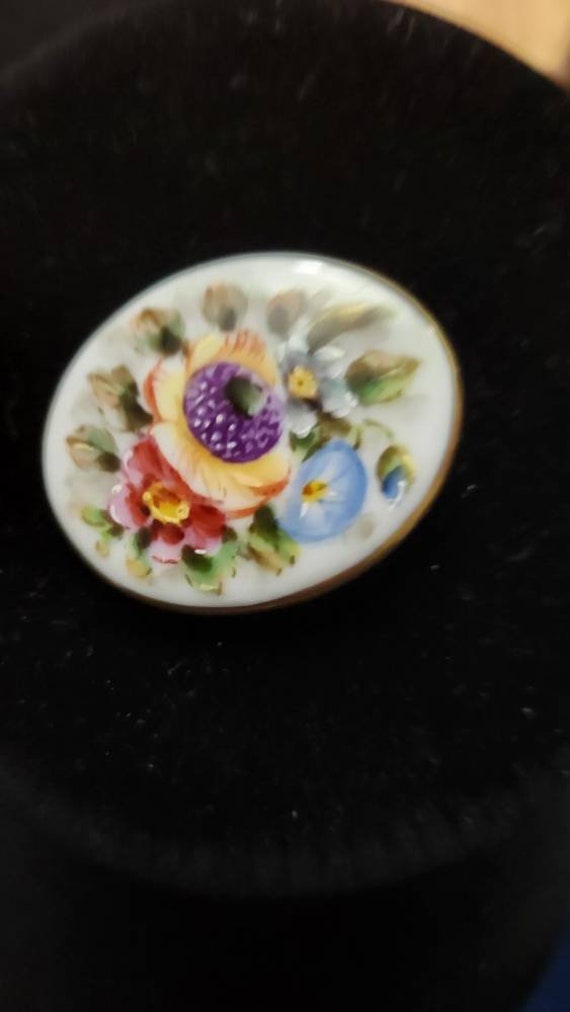 Vintage Pin Hand Painted Flowers from Portugual 19