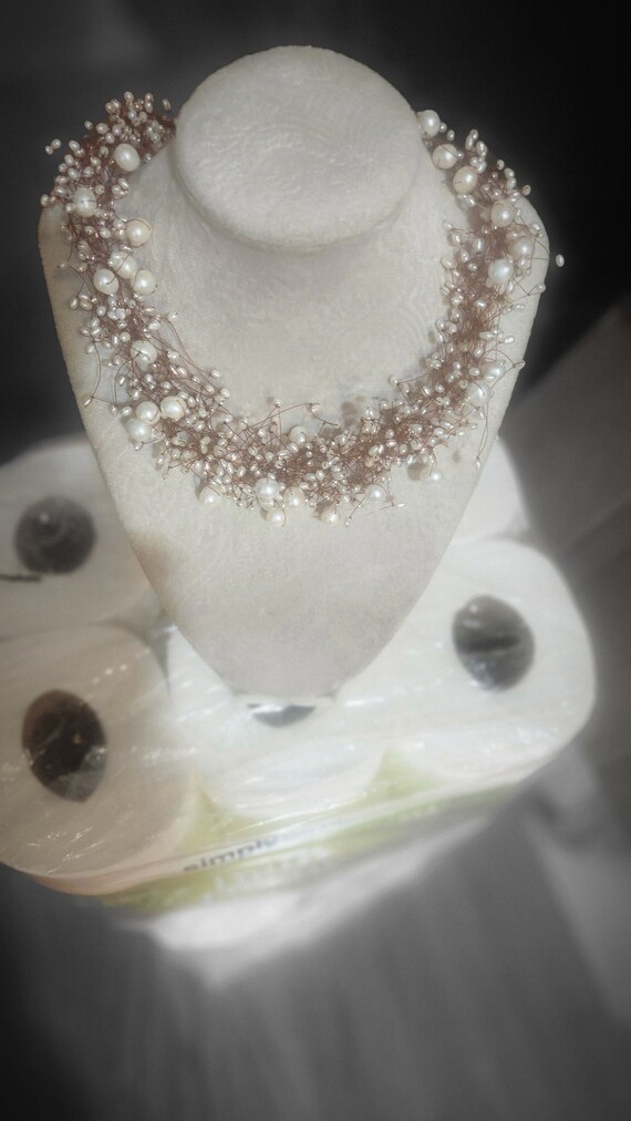 Vintage Floating Bridal White Pearl Necklace, Wed… - image 8
