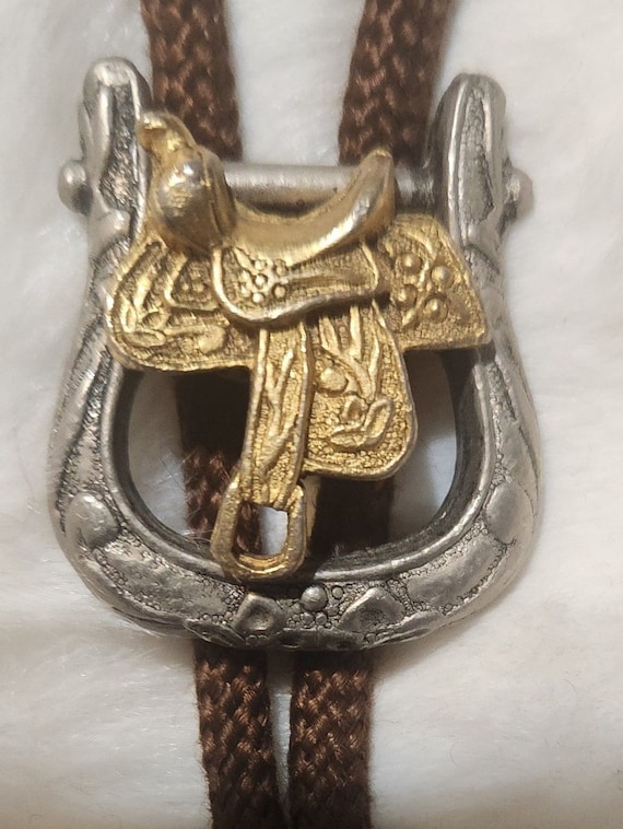 Bolo Tie Vintage Horse Shoe and Saddle Silver and 