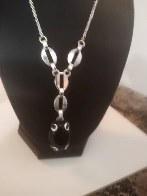 Square Black and Silver Necklace, Like New. - image 4