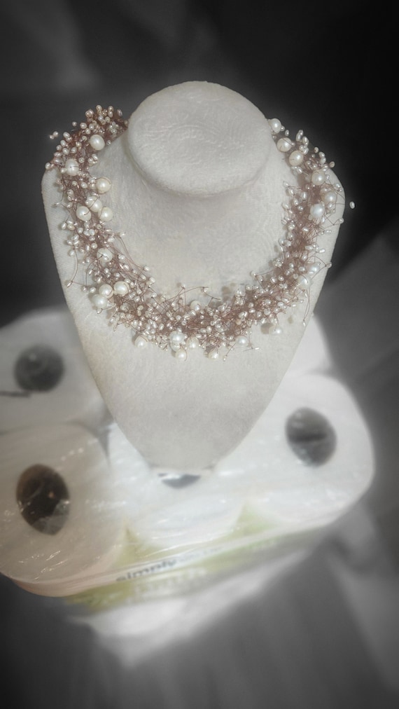 Vintage Floating Bridal White Pearl Necklace, Wed… - image 7