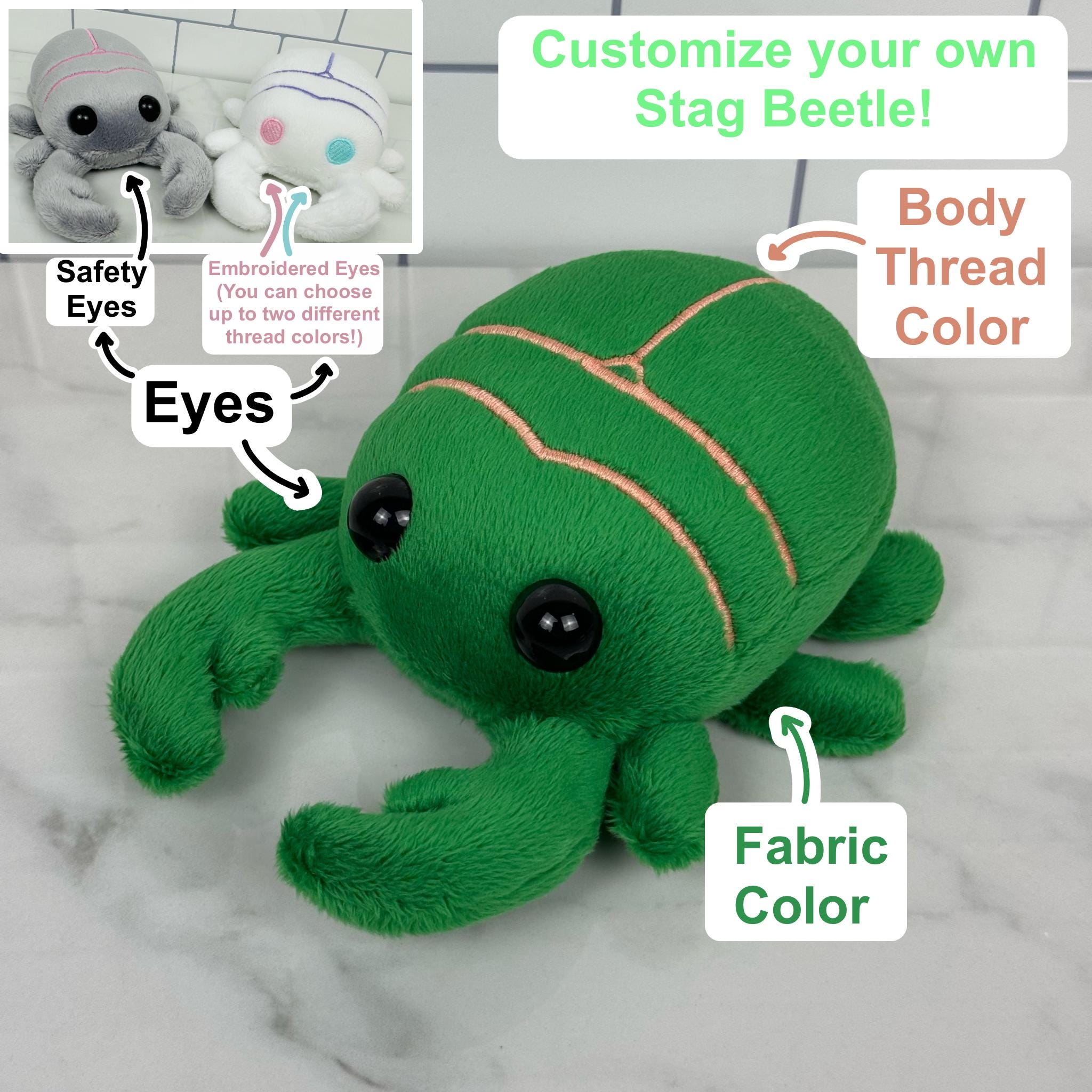 Stag Beetle Plush – Handmade Minky Bug Plushie, Colorful 