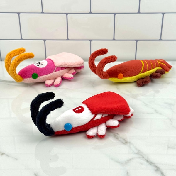 Shrimpvincible Plush – Handmade Minky Shrimp Plushie, Ocean Bug Crustacean Decapoda Toy, Unique Customizable Cute Gift Made to Order