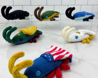 The Seven from The Shrimps - Shrimplander plush - Handmade Minky Shrimp Plushie, Superhero Parody Collectible Gift