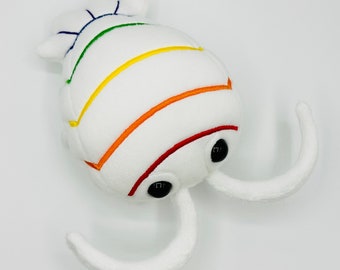 Adorable Colorful White Rainbow Isopod Plush Made to Order Cute Bug