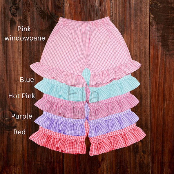 Girls gingham shorts/ gingham summer shorts / elastic waistband shorts windowpane