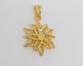 Golden Edelweiss Alpine Star - Silver Watermark Pendant