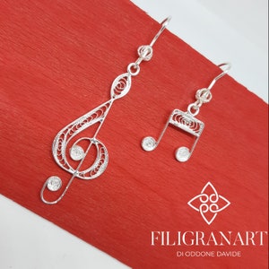 Treble Clef and Musical Note - Silver Filigree Earrings