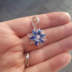 Stella Alpina Blu Edelweiss - Silver Filigree Pendant