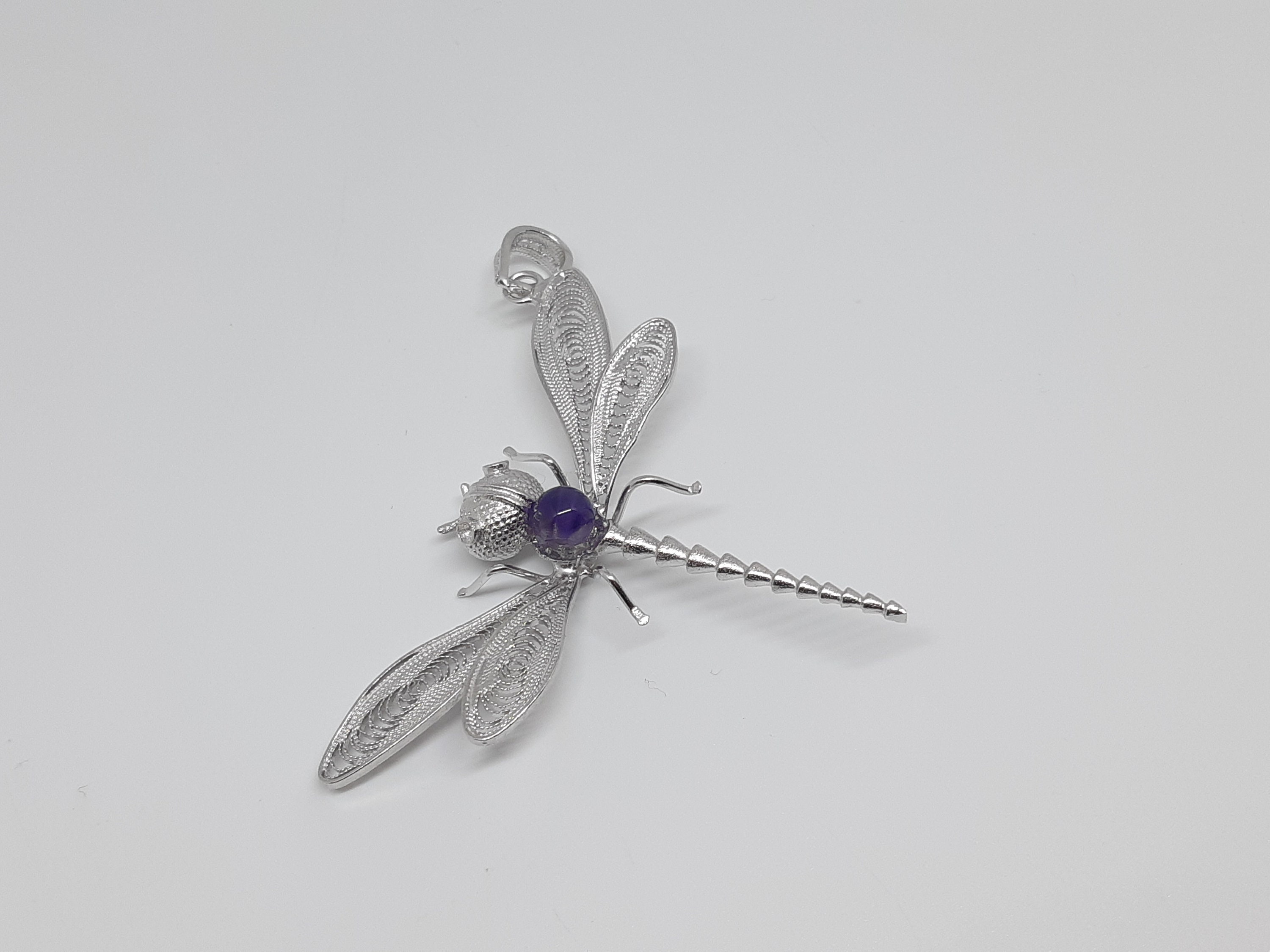 Rhododended dragonfly with amethyst Silver watermark pendant | Etsy