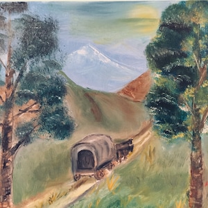 Migranci. Obraz. Płótno. Olej Oryginał. 11'' x 14''