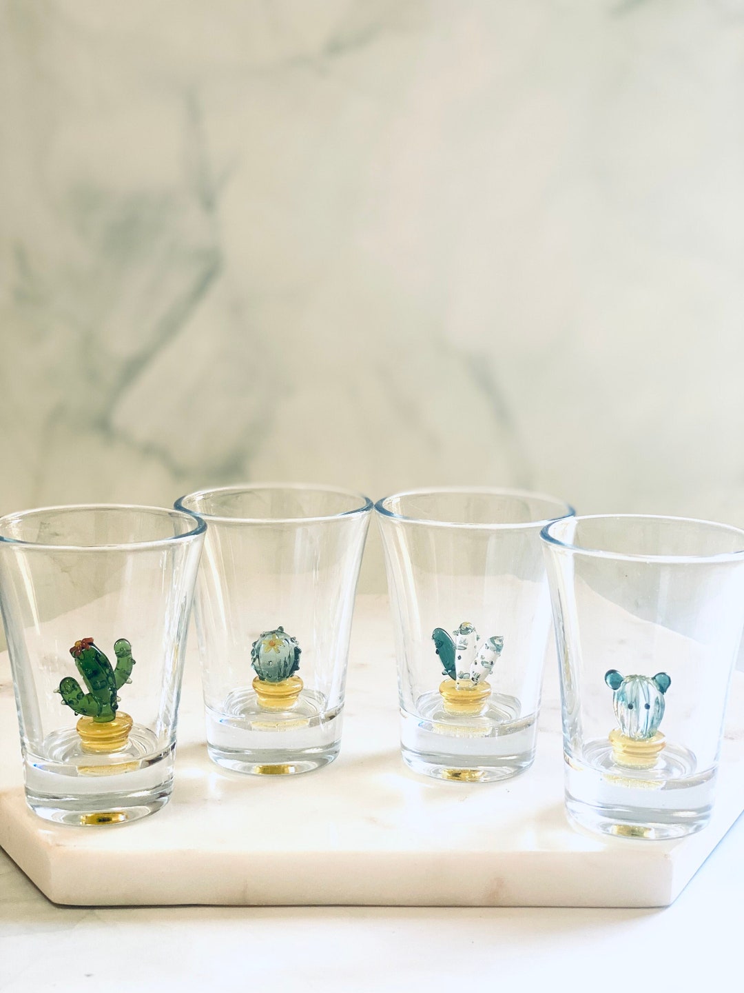Patelai 4 Piece Cactus Shot Glass Set - 2 Oz Clear Glass With Succulent Designs, 4 Styles - View #6