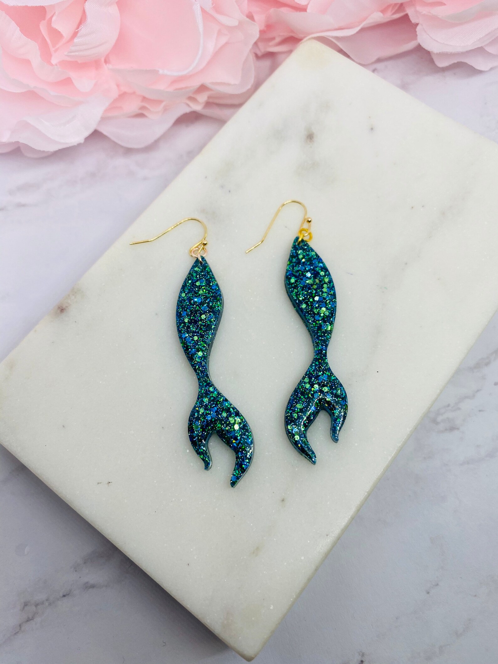 Mermaid earrings mermaid tail earrings sparkle earrings Etsy