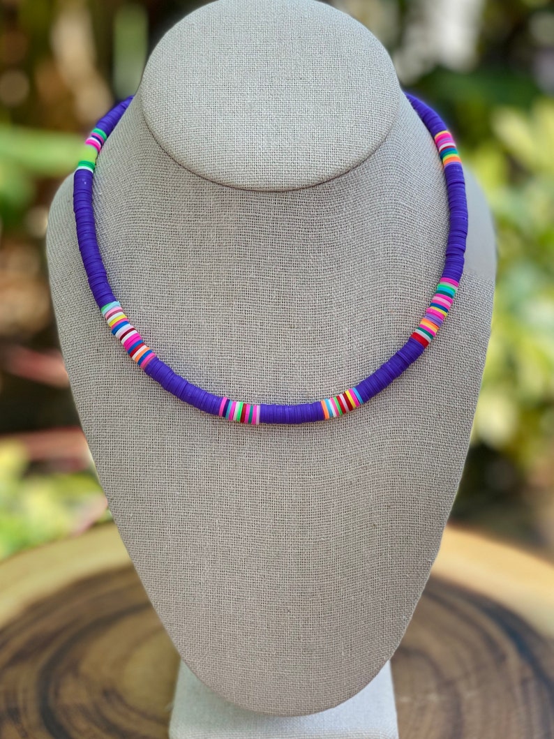 boho necklace gift for her heishi bead necklace women\u2019s beaded necklace,rainbow color necklace Colorful surfer necklace
