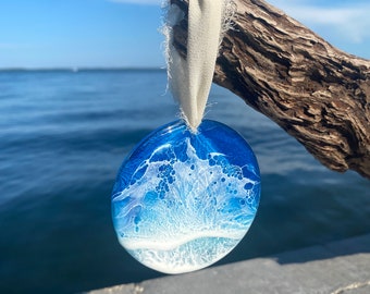 Beach Christmas Ornament, Ocean Wave Hanging Ornament, Coastal Christmas, Nautical Ornament