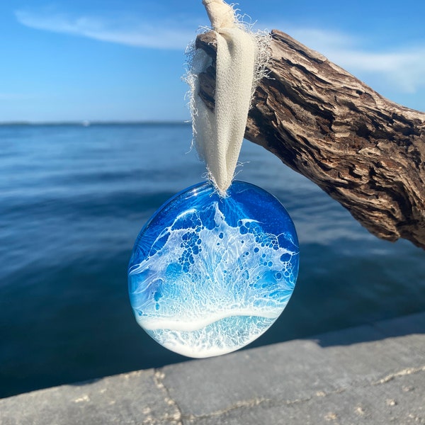 Beach Christmas Ornament, Ocean Wave Hanging Ornament, Coastal Christmas, Nautical Ornament