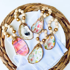 Decoupage Oyster Shell Napkin Ring: Summer Vibes Collection, Tropical Flamingo, Pink Table Decor