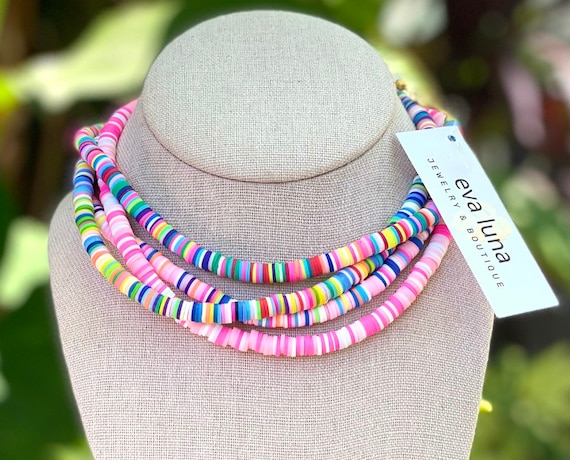 Rainbow Heishi Necklace Surfer Necklace 