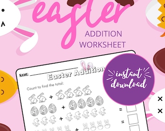 Easter Math Addition Worksheet Bundle: Kindergarten Activity (Digital Download)