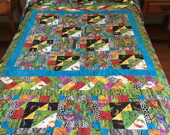 Twin Quilt Colorful Cotton Laurel Burch Animal Quilt (73"x92")