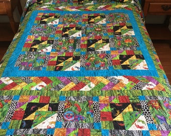 Quilt, Laurel Burch, Animal Quilt, Twin Size Finished,  92"x73"