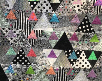 Quilt, Tula Pink Fabrics, Equilateral Triangle,  Finished 64" X 70" lap quilt