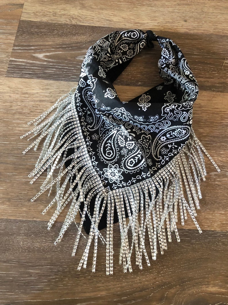 Rhinestone Fringe Bandana / Camouflage / Festival Bandana / Etsy