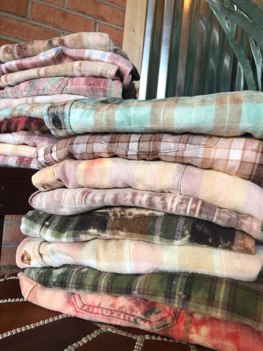 Assorted Bleached Distressed Flannels Hand Dipped Bleach Shirt Designer