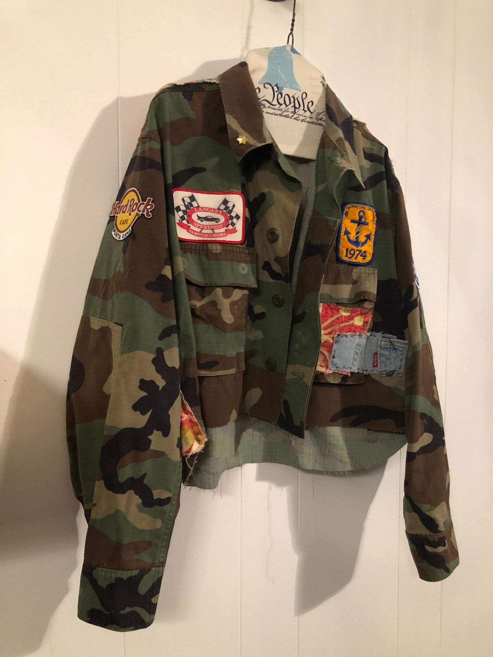Cropped Camo Jacket With Patches Vintage Woodland Camouflage Etsy