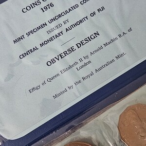 May include: A set of uncirculated coins from Fiji, issued in 1976 by the Central Monetary Authority of Fiji. The obverse design features an effigy of Queen Elizabeth II by Arnold Machin.