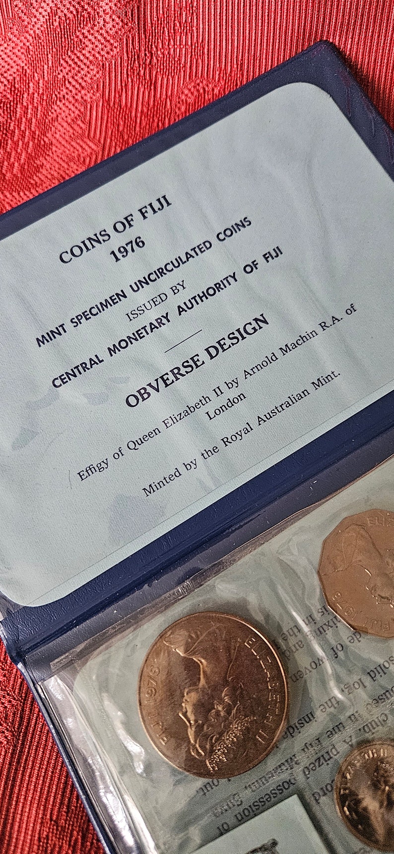 May include: A set of uncirculated coins from Fiji, issued in 1976 by the Central Monetary Authority of Fiji. The obverse design features an effigy of Queen Elizabeth II by Arnold Machin.