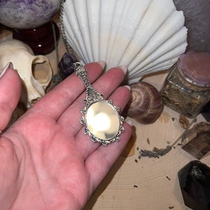 Hexenspiegel ~ Witch’s Mirror ~ Oval Antique Style ~ Ritually crafted hand mirror talisman ~ with charging bag & selenite!