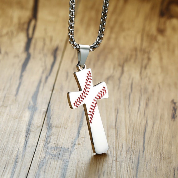 Engraved Single Double Side Baseball Cross Necklace - GetNameNecklace