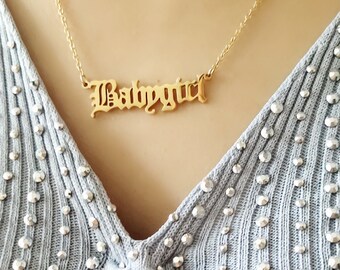 Gold Necklace,Babygirl Necklace,Old English Necklace Custom Handmade Necklace Jewelry,Angel Number Necklace,Gift for Her