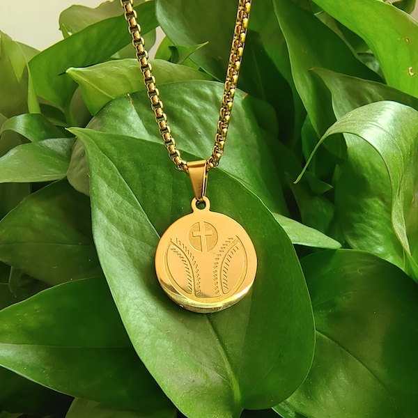 Baseball Necklace.Baseball Cross Neckalce,Athletes Necklace with Inspiring Bible Quote,Stainless Steel.