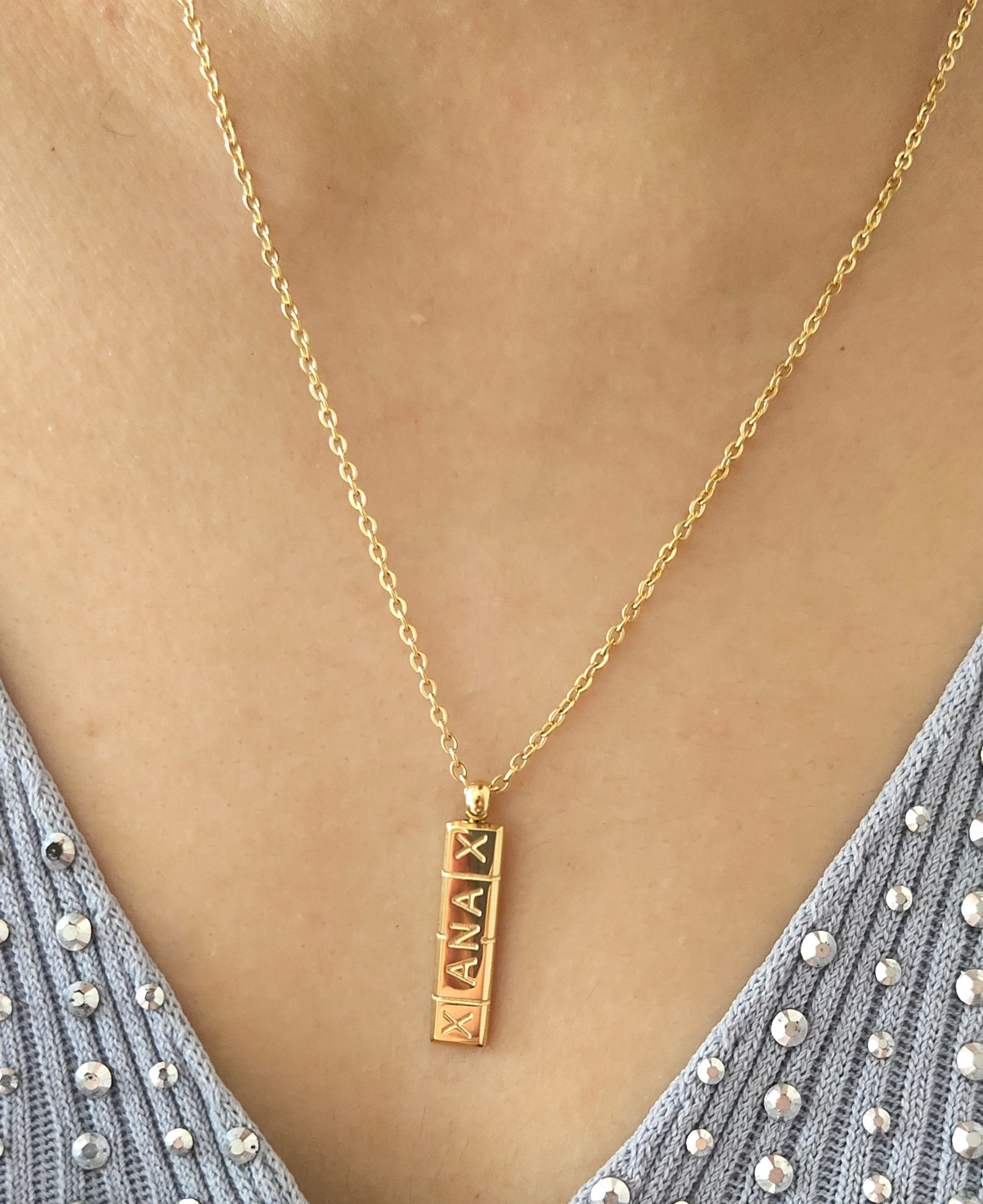 Xanax Pill Necklace for Womens GirlsGold Xanax Pill ID Bar Etsy