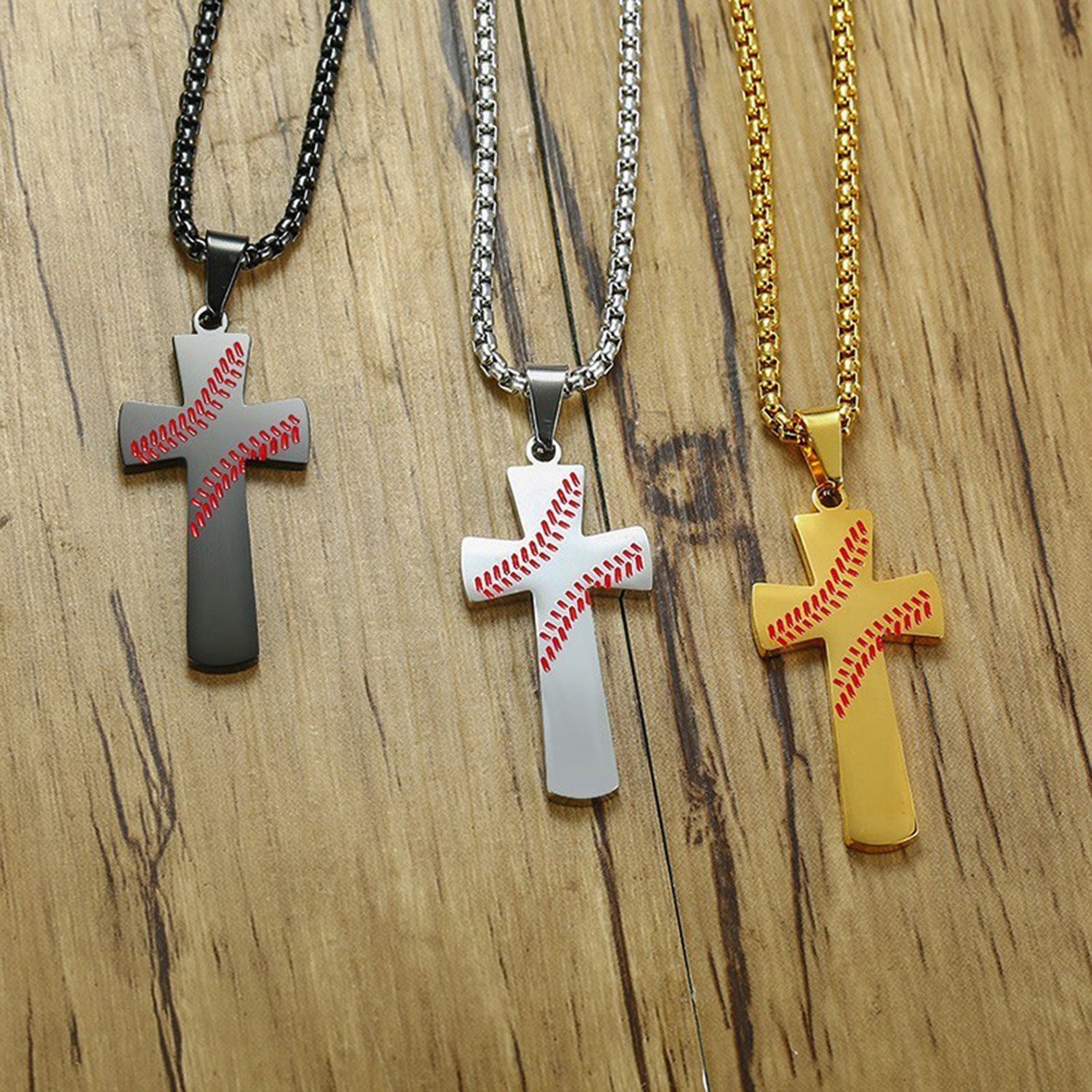 HZMAN Baseball Cross Pendant, I CAN DO ALL THINGS STRENGTH Bible Verse  Stainless Steel Necklace 22+2