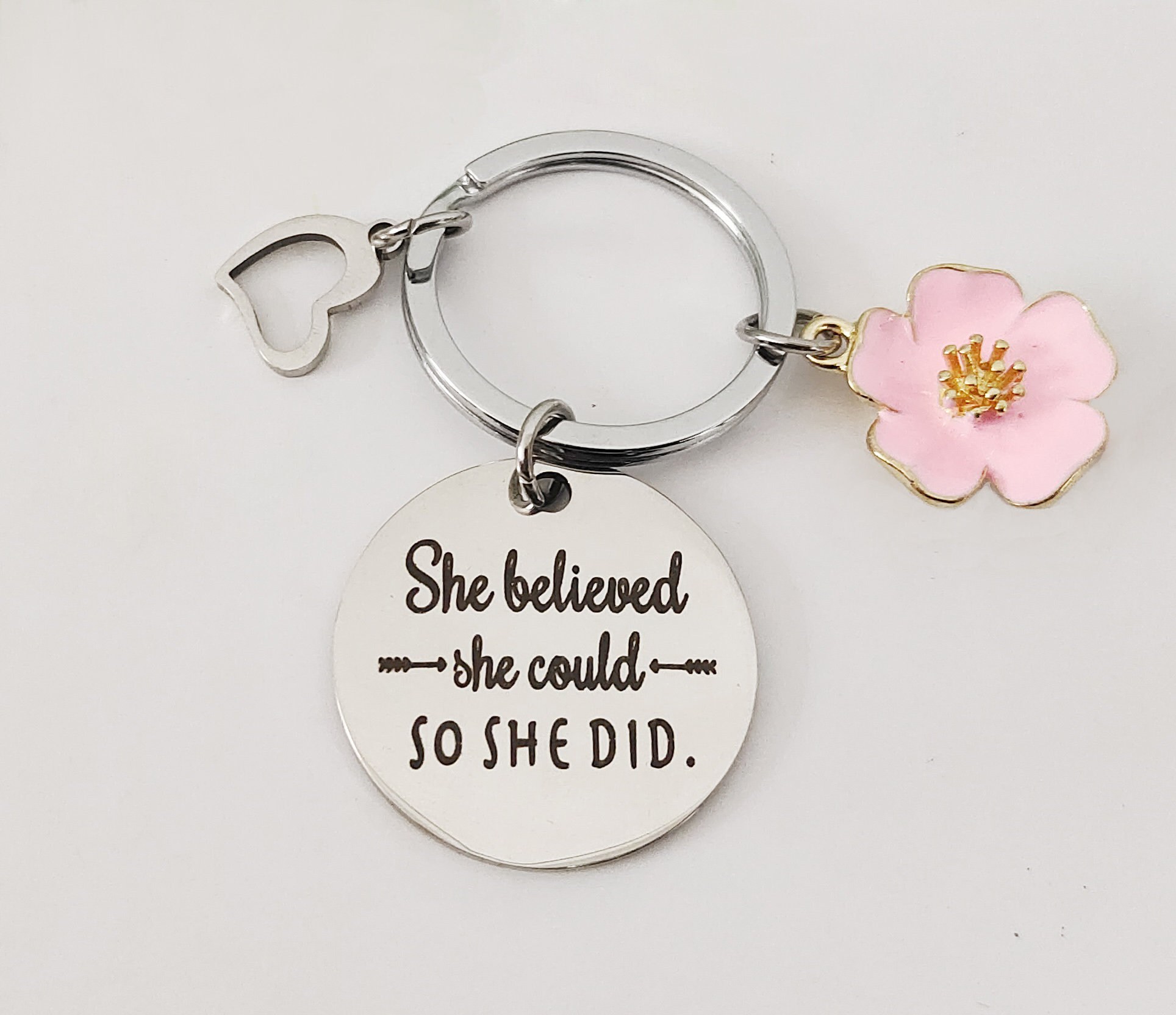 Inspirational Quote Keychains-She Believed ,She Could,So She Did.Women Girls Excitation Key Ring Chain,Gift for Her