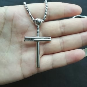 Baseball Bat Cross Necklace: Stainless Steel Sports Pendant