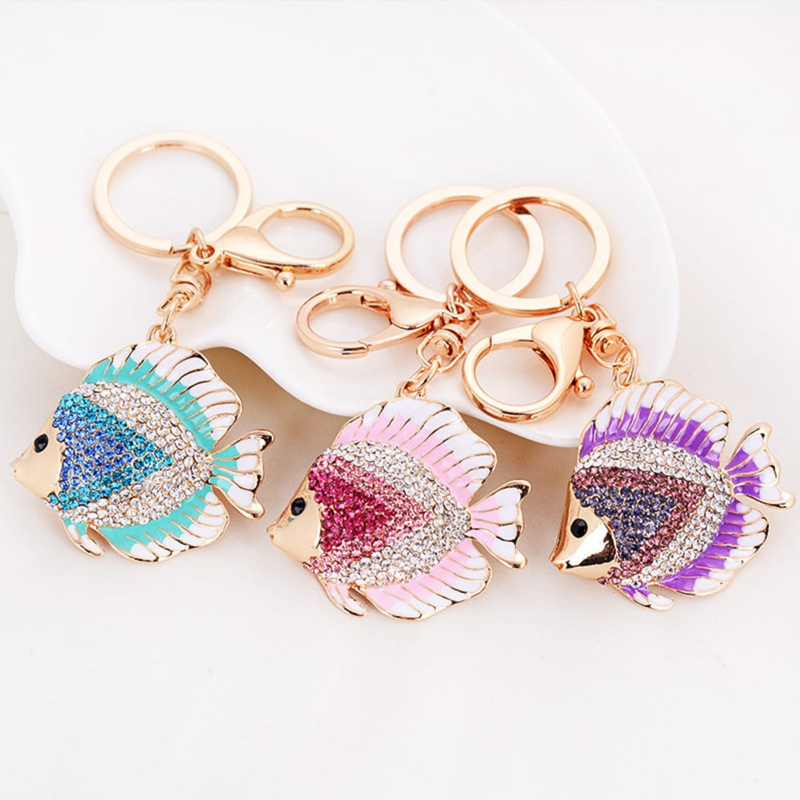 Fish Keychaincrystal Rhinestone Animal Keychain Pretty Cute Etsy