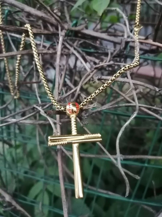 Gold baseball cross necklace hotsell for guys