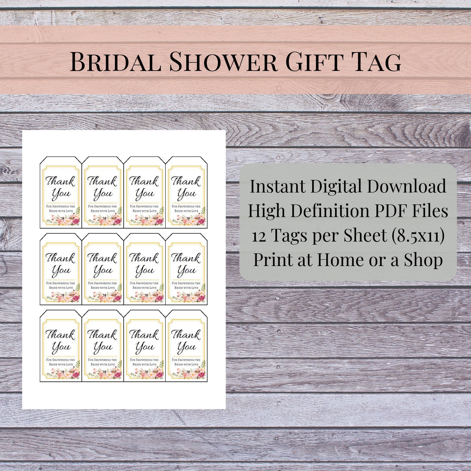 Bridal Shower Party Favor Tags printable PDF - Etsy