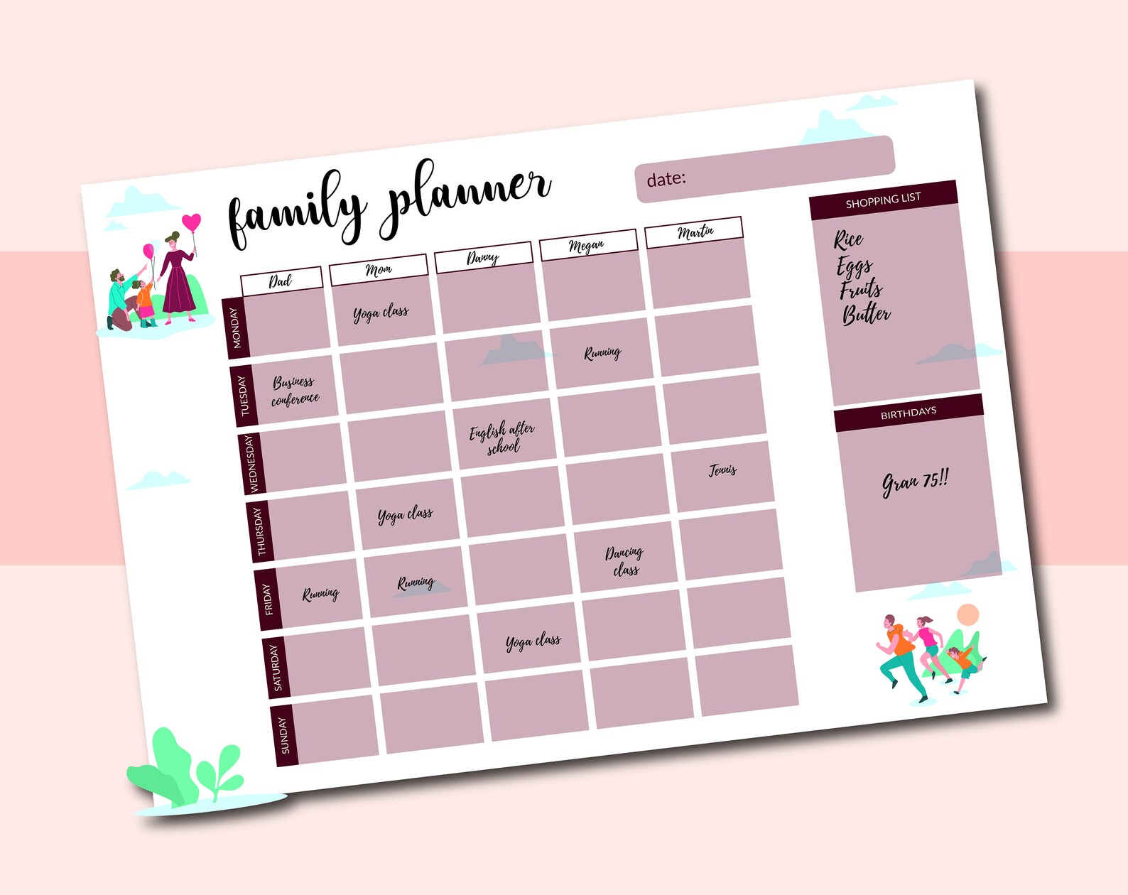 Family Weekly Planner Printable Pages Daily Planner Etsy