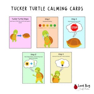 Tarjetas relajantes de la Tortuga Tucker / Imprimible para el desarrollo infantil / Regulación de emociones / Rincón de la calma / Aprendizaje socioemocional