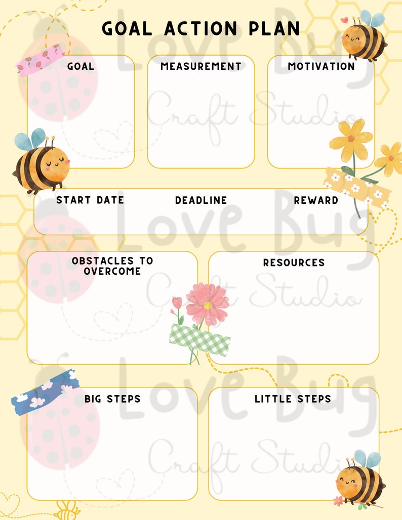 Bumble Bee Themed Digital Planner - Goal Action Plan Page - Etsy