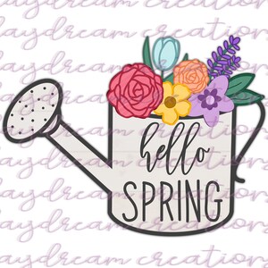 Hello Spring Floral Watering Can Design - Hand Drawn Design - Sublimation Design - Digital Download