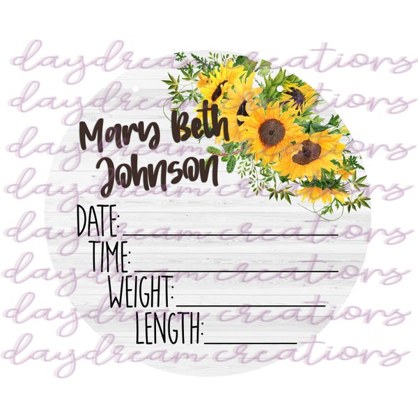 Sunflower Birth Announcement Design - Hospital Door Hanger Design - Sunflower Birth Stats Design - Sublimation Design - Digital Download