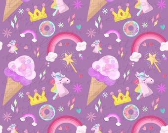 Hand-Drawn Colorful Magical Unicorn Rainbow Seamless Repeat Pattern 300 DPI Instant Download Sublimation Vinyl Fabric Design High Quality